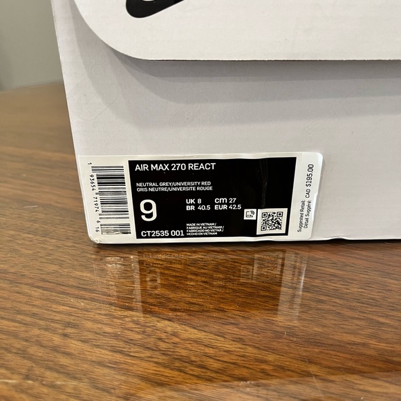 NWT Nike Air Max React 270, Size 9 - Picture 8 of 8